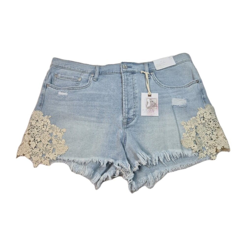 Jessica Simpson Hug Me Jean Shorts Buttercup Size 30 Frayed Button Fly Blue (53)